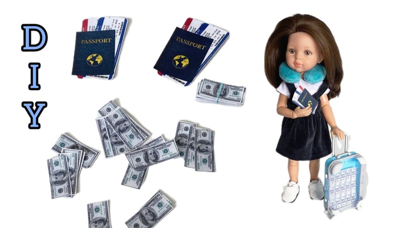 Miniature US dollars, play money and passport, printable for 1:6 dolls Paola