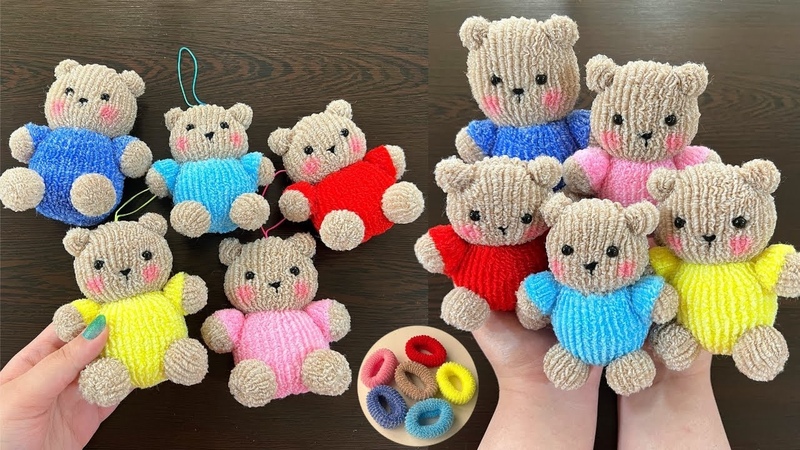 Making a Teddy Bear Keychain with Hair Rubber Bands and Sewing Thread, Incredibly Simple