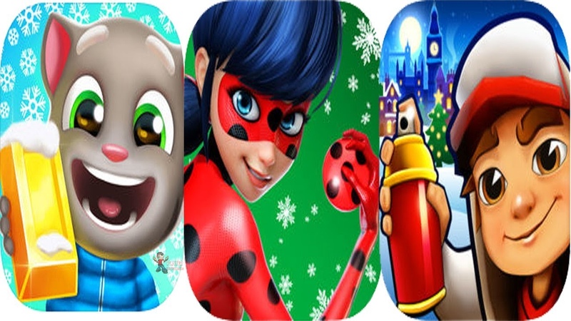 Talking Tom Gold Run Vs Miraculous Ladybug Cat Noir Vs Subway Surfers London All Chirstmas