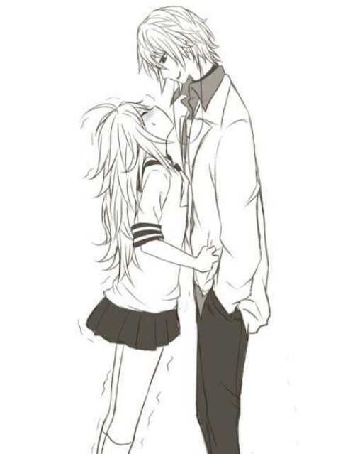 Cuddling short girl and tall boy anime