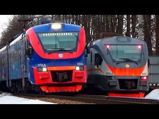 Встреча электропоездов ЭП2Д-0014 и ЭП2Д-0086 РЭКС на платформе Переделкино