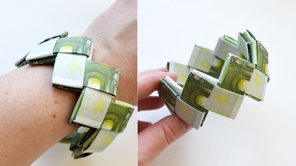 Money BRACELET EURO Origami Tutorial DIY Folded No glue and